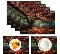 Set di 6 Tovagliette Americana Lavabili, Foglie D'Acero Che Cadono Tovaglietta Resistenti Al Calore, 45x30cm Tovagliette Scena Autunnale, Antiscivolo Tovaglietta Decor Da Cucina per Le Feste, Arancia