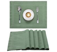 Set di 6 Tovagliette Americane Lavabili Cotone Effetto Lino Verde - Doppio Orlo