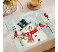 Set Di 6 Tovagliette Azzurro Tovaglietta Resistenti Al Calore Antiscivolo, 45X30Cm In Pupazzo Di Neve Di Natale E Stampa Cardinale Foresta Tovagliette Per Cucina Sala Da Pranzo Arredamento
