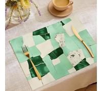 Set di 6 Tovagliette Colazione in Cotone e Lino, 45x30cm, Tovagliette Frammenti Crepe Resistenti al Calore e alle macchie, Tovaglietta Verde Stile Collage Astratto, Per Vacanze E Feste