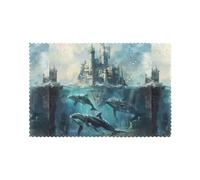 Set di 6 tovagliette da 30,5 x 45,7 cm con stampa YYHHAOFA Whale Under The Castle, spesse, robuste, per sala da pranzo, cucina, hotel, casa e decorazioni per banchetti