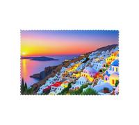 Set di 6 tovagliette da 30,5 x 45,7 cm con stampe paesaggistiche YYHHAOFA Grecia Island Sunset - spesse, robuste, per sala da pranzo, cucina, hotel, casa e decorazioni per banchetti