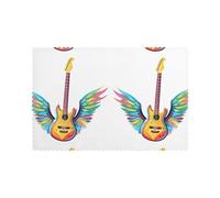 Set di 6 tovagliette da 30,5 x 45,7 cm YYHHAOFA con stampe colorate a forma di chitarra, spesse, robuste, per sala da pranzo, cucina, hotel, casa e decorazioni per banchetti