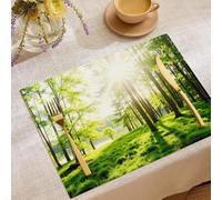 Set di 6 Tovagliette decorative Americane, Sole Foresta Lavabili Colazione Tovagliette,Cucina Lino Cotone Stampate Prateria Piante per Tavolo da Pranzo,Matrimonio 45 x 30 cm
