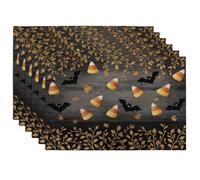 Set di 6 tovagliette decorative autunnali con foglie nere e dorate, antiscivolo, lavabili, per interni ed esterni, per feste