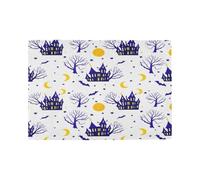 Set di 6 tovagliette di Halloween, tovagliette da tavolo con case storte spettrali di Halloween, lavabili, resistenti al calore, antiscivolo, per feste, sala da pranzo, cucina, 12x18 pollici