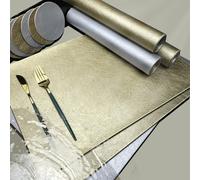 Set di 6 tovagliette e sottobicchieri, in finta pelle lavabile, impermeabili, resistenti al calore, antiscivolo, lavabili, set da 6, tovagliette per esterni, per giardino, oro-argento
