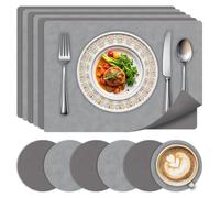 Set di 6 tovagliette e sottobicchieri-Tavagliette resistenti al calore lavabili, tovagliette in pelle a doppia faccia con design antiscivolo per cucina, casa, ristorante,Grigio scuro+grigio chiaro