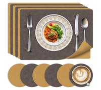 Set di 6 tovagliette e sottobicchieri-Tavagliette resistenti al calore lavabili, tovagliette in pelle a doppia faccia con design antiscivolo per cucina, casa, ristorante grigio argilla+giallo terroso