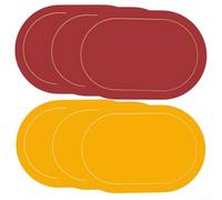 Set di 6 tovagliette ellittiche eleganti, in pelle sintetica impermeabile, diverse opzioni di colore (rosso e giallo)