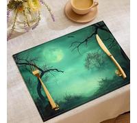 Set Di 6 Tovagliette Estive Con Motivo Foresta Oscura E Nebbiosa,45X30Cm,Motivo Zucche Rami Strani,Lavabili,Decorazione Per La Cucina, Per Vacanze E Feste