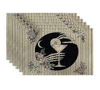 Set di 6 tovagliette gotiche nere e dorate, eleganti tovagliette vintage per feste di Halloween, antiscivolo, lavabili, per interni ed esterni, set da 6