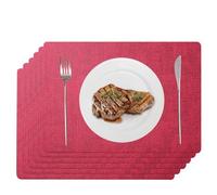 Set di 6 tovagliette in finta pelle, impermeabili, resistenti al calore, antiscivolo, lavabili, in poliuretano, per cucina, sala da pranzo, motivo a lino (red, 6pcs)