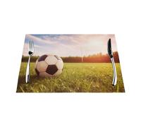 Set di 6 tovagliette in PVC, antiscivolo, resistenti al calore, in vinile, motivo: pallone da calcio su un campo, lavabili, per cucina, tavolo da pranzo