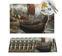 Set di 6 tovagliette in PVC Old Viking Boat_78819509 Tovagliette antiscivolo Old Viking Boat_78819509 Tovaglietta per cucina resistente al calore Tappetino di protezione per tavolo da pranzo