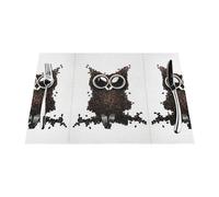 Set di 6 tovagliette in tessuto a forma di gufo in chicco di caffè, adatte per la decorazione di ristoranti e cucine.