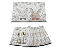 Set di 6 tovagliette in vinile a forma di coniglietto pasquale, per tavoli da pranzo, resistenti al calore, lavabili, in PVC