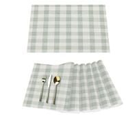 Set di 6 tovagliette in vinile a quadretti verde chiaro primaverile, per tavoli da pranzo, resistenti al calore, lavabili, in PVC