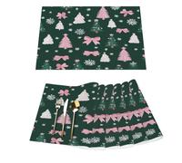 Set di 6 tovagliette in vinile con albero di Natale su sfondo verde, per tavoli da pranzo, resistenti al calore, lavabili, in PVC