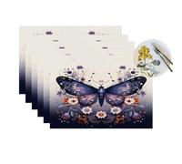 Set di 6 tovagliette in vinile con farfalle gotiche, resistenti al calore, lavabili, per cucina, tavolo da pranzo, ristorante, feste, vacanze, riunioni