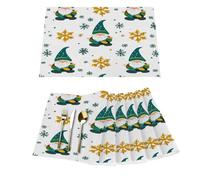 Set di 6 tovagliette in vinile con gnomo natalizio verde e fiocchi di neve, per tavoli da pranzo, resistenti al calore, lavabili, in PVC