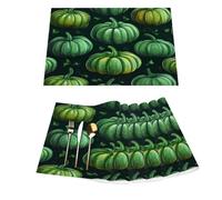 Set di 6 tovagliette in vinile nero con zucca verde del Ringraziamento per tavoli da pranzo, tovagliette da cucina, resistenti al calore, lavabili, in PVC