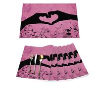 Set di 6 tovagliette in vinile rosa con mani che formano un cuore di San Valentino per tavoli da pranzo, tovagliette da cucina, resistenti al calore, lavabili, in PVC