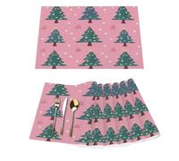 Set di 6 tovagliette in vinile verde con albero di Natale su rosa, per tavoli da pranzo, resistenti al calore, lavabili, in PVC