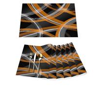 Set di 6 tovagliette moderne in vinile a righe arancioni grigie per tavoli da pranzo, resistenti al calore, lavabili, in PVC