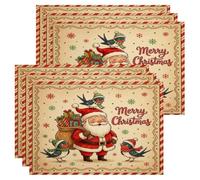 Set di 6 tovagliette natalizie con rondini e uccello, 30,5 x 45,7 cm, vintage, con Babbo Natale, lavabili, per cene a casa, feste di Natale, decorazioni per la cucina