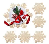 Set di 6 tovagliette natalizie Dorate, QeeFop PVC con fiocchi di neve per Natale, compleanni, matrimoni, banchetti, fiocchi di neve cavi,Tovagliette resistenti al calore lavabili antiscivolo(38*38cm)