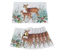 Set di 6 tovagliette natalizie in vinile con cervo invernale e mamma e bambino, per tavoli da pranzo, da cucina, resistenti al calore, lavabili, in PVC