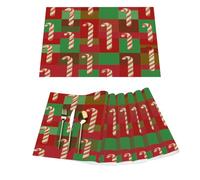 Set di 6 tovagliette natalizie in vinile rosso verde con bastoncini di zucchero per tavoli da pranzo, tovagliette da cucina, resistenti al calore, lavabili, in PVC