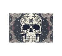 Set di 6 tovagliette natalizie, lavabili, eleganti, resistenti, per tavolo da pranzo, motivo: teschio, yoga e fiori