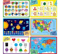 Set di 6 Tovagliette per Bambini, Lavabili Antiscivolo, Riutilizzabili con Alfabeto, Numeri, Forme e Colori, Universi, Tematiche Educative per Casa, Asilo, Aula, Nido