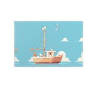 Set di 6 tovagliette per tavolo da pranzo con una nave sulla superficie del mare - Biancheria da tavola in poliestere resistente con resistenza al calore ed elegante design stampato per casa, hotel e