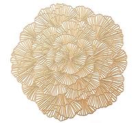 Set di 6 tovagliette rotonde dorate in vinile con eleganti fiori di acacia