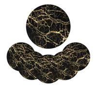 Set di 6 tovagliette rotonde e sottobicchieri in marmo nero oro glitterato, resistenti al calore, lavabili, per tavolo da pranzo, cucina, casa, feste, ristorante, 38 cm