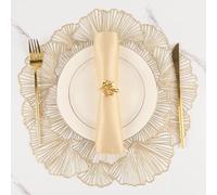 Set di 6 tovagliette rotonde in vinile pressato con fiori metallizzati, resistenti al calore, per tavolo da pranzo, tovagliette dorate, per feste di nozze, decorazioni per la cucina