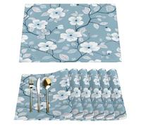 Set di 6 tovagliette stampate con fiori blu, 30,5 x 45,7 cm, tovagliette in tessuto, lavabili, per tavolo da pranzo, casa, cucina