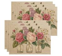 Set di 6 tovagliette vintage con motivo floreale e pesche, per sala da pranzo, per la primavera e l'estate, antiscivolo, lavabili, per interni ed esterni, cucina, feste