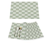 Set di 6 tovagliette vintage in vinile a quadretti, verde chiaro, per tavoli da pranzo, resistenti al calore, lavabili, in PVC