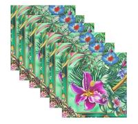 Set di 6 tovaglioli da cocktail in tessuto con motivo floreale tropicale e pappagallo, stile bohémien, set di 6 tovaglioli da 50,8 x 50,8 cm