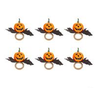 Set di 6 tovaglioli di Halloween per anelli con motivo zucca per tavolo da pranzo e decorazione per eventi (zucca A)