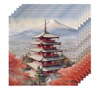 Set di 6 tovaglioli di stoffa con architettura giapponese Monte Fuji, 50 x 50 cm, morbidi e confortevoli, riutilizzabili, per feste e matrimoni