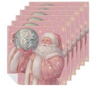Set di 6 tovaglioli di stoffa con Babbo Natale vintage con palla da discoteca, quadrati di alta qualità, riutilizzabili, lavabili, in poliestere, per cene e feste