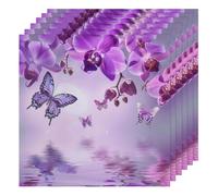 Set di 6 tovaglioli di stoffa con farfalle e orchidee viola, 50 x 50 cm, morbidi e confortevoli, riutilizzabili, per feste e matrimoni