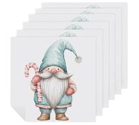 Set di 6 tovaglioli di stoffa quadrati con gnomo natalizio con bastoncino di zucchero, riutilizzabili, lavabili, in poliestere, per cene e feste