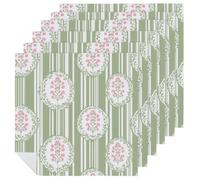 Set di 6 tovaglioli di stoffa quadrati quadrati di alta qualità, riutilizzabili, lavabili, in poliestere, con motivo floreale rosa, morbidi e verdi salvia e bianchi, per cene e feste