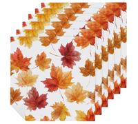 Set di 6 tovaglioli quadrati di stoffa con foglie d'acero in colori autunnali, riutilizzabili, lavabili, in poliestere, per cene e feste